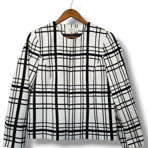 Black White Grid Plaid Blazer Office Wear Work Jacket Minimalist Modern Classic